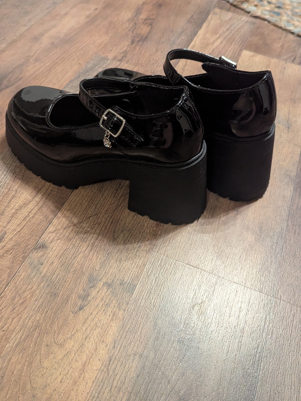 Soda Black Patent Mary Jane Platform Heels